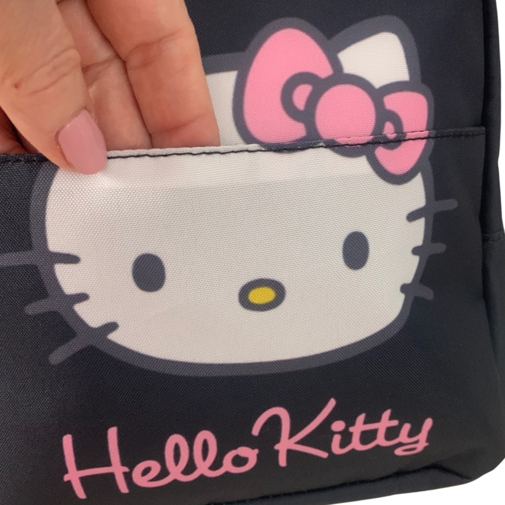 NEW Hello Kitty Front Pocket Insulated Lunch Tote Bag Black Pink White - Picture 3 of 9